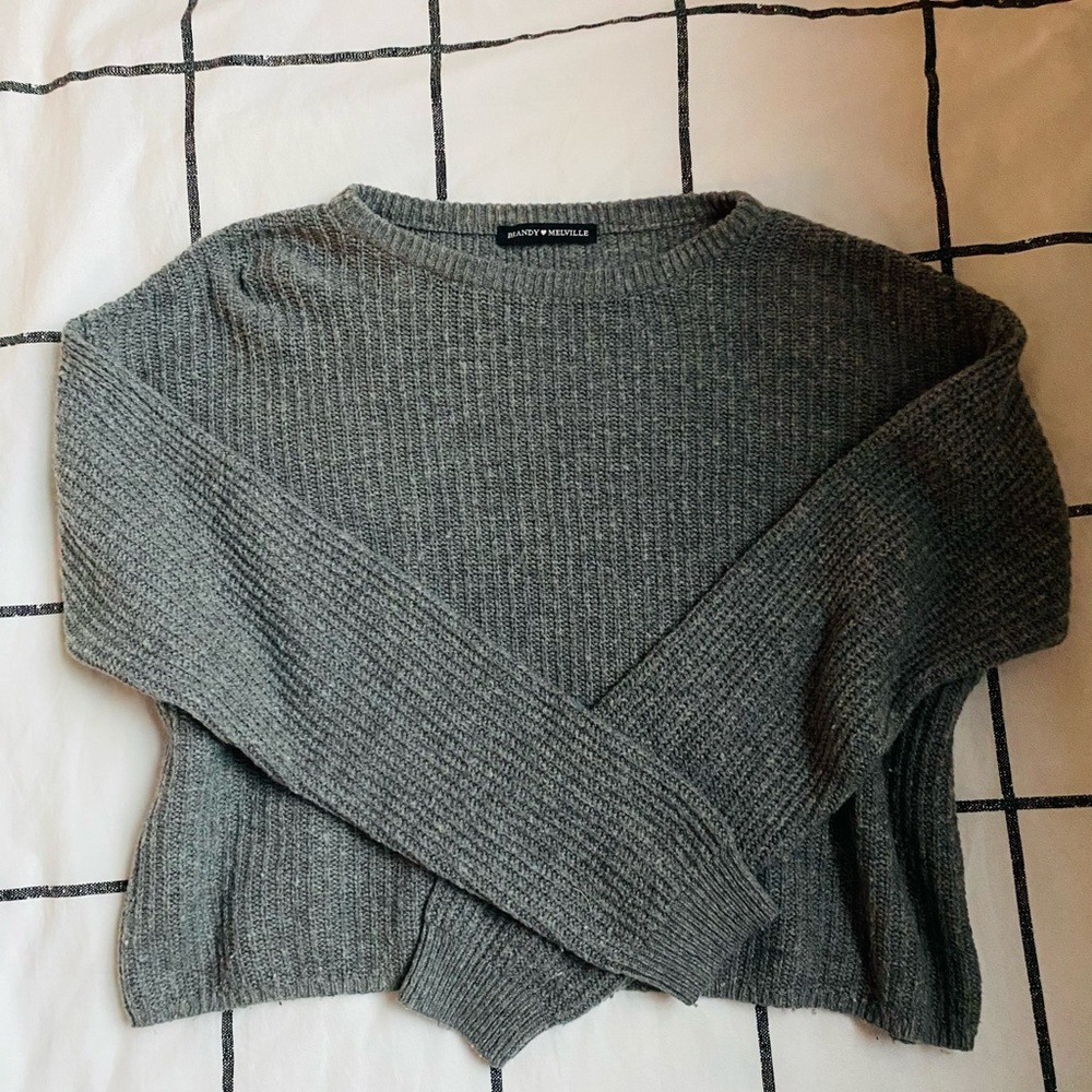 Brandy Melville Grey Cropped Knit Sweater Ribbed
